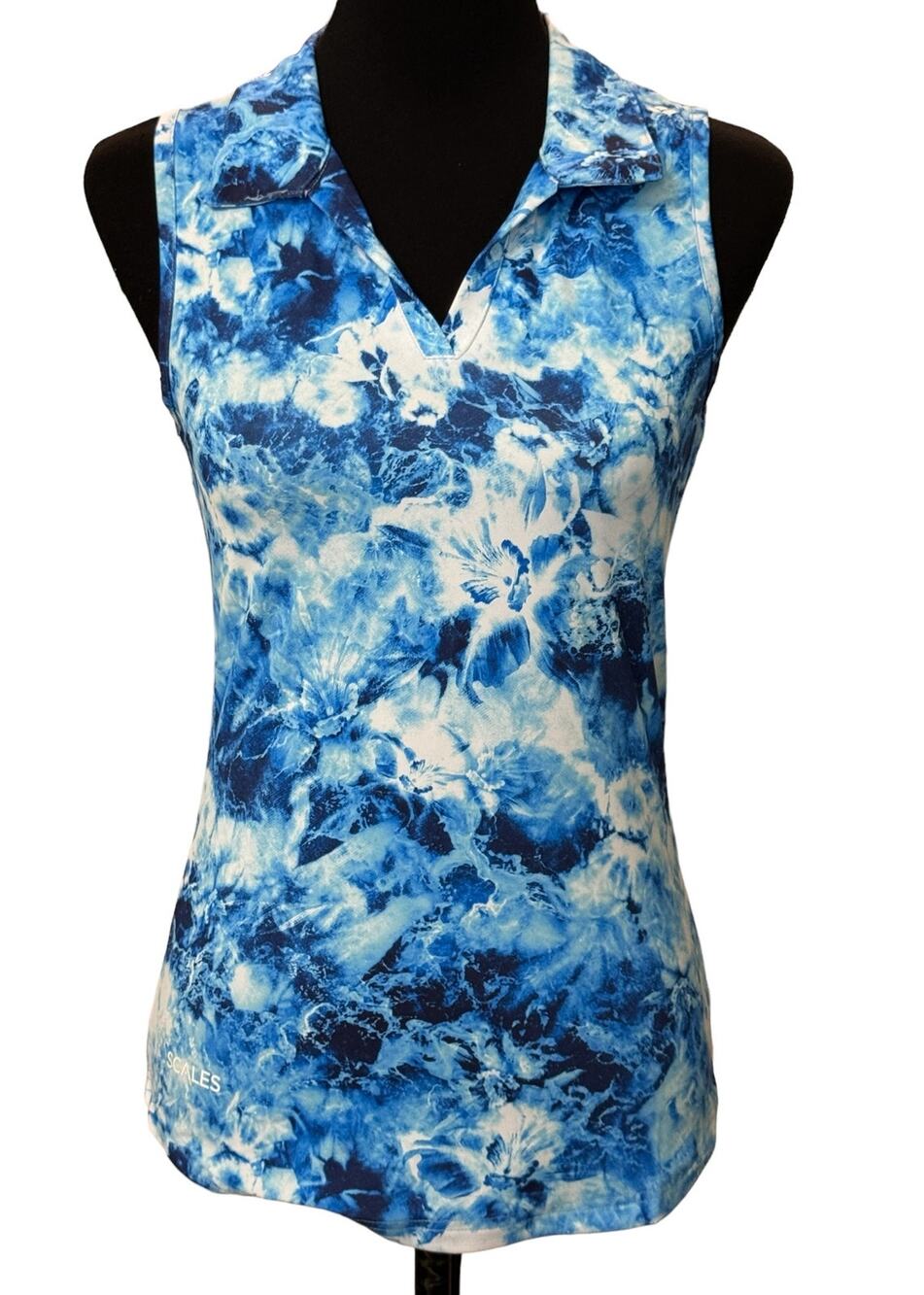 New ~ SCALES ~  Women's Flower Tides Sleeveless Polo Size XS GOLF SPORTS